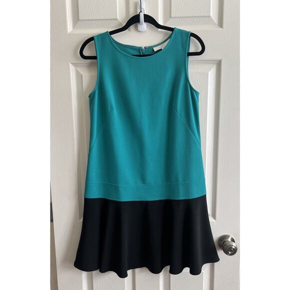 ANN TAYLOR LOFT Colorblock Drop Waist Sleeveless Flounce Mini Dress Sz 6 MOD - Picture 2 of 9